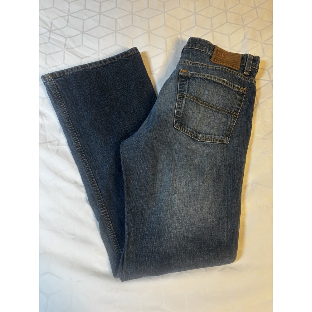 Polo Ralph Lauren Flare Jeans Womens 13/14 Blue Dark Wash Front Pocket 70s